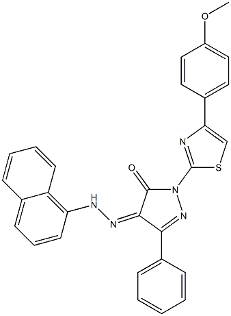 1-[4-(4-methoxyphenyl)-1,3-thiazol-2-yl]-3-phenyl-1H-pyrazole-4,5-dione 4-[N-(1-naphthyl)hydrazone] 结构式