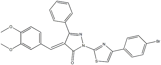 2-[4-(4-bromophenyl)-1,3-thiazol-2-yl]-4-[(E)-(3,4-dimethoxyphenyl)methylidene]-5-phenyl-2,4-dihydro-3H-pyrazol-3-one 结构式