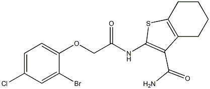 2-{[2-(2-bromo-4-chlorophenoxy)acetyl]amino}-4,5,6,7-tetrahydro-1-benzothiophene-3-carboxamide 结构式
