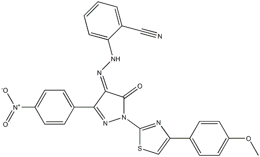 2-{2-[1-[4-(4-methoxyphenyl)-1,3-thiazol-2-yl]-3-(4-nitrophenyl)-5-oxo-1,5-dihydro-4H-pyrazol-4-ylidene]hydrazino}benzonitrile 结构式