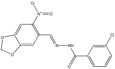 3-chloro-N'-[(E)-(6-nitro-1,3-benzodioxol-5-yl)methylidene]benzohydrazide 结构式