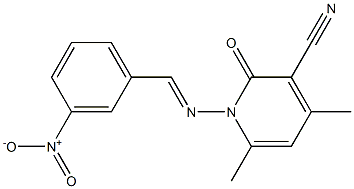4,6-dimethyl-1-{[(E)-(3-nitrophenyl)methylidene]amino}-2-oxo-1,2-dihydro-3-pyridinecarbonitrile 结构式
