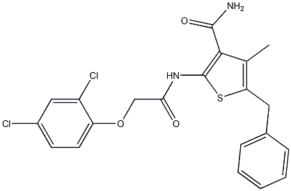 5-benzyl-2-{[2-(2,4-dichlorophenoxy)acetyl]amino}-4-methyl-3-thiophenecarboxamide 结构式