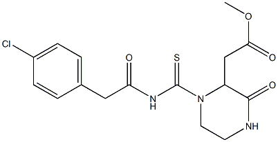 methyl 2-[1-({[2-(4-chlorophenyl)acetyl]amino}carbothioyl)-3-oxo-2-piperazinyl]acetate 结构式