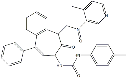 N-(2,5-diaza-2-(2-(2-methylphenyl)-2-oxoethyl)-3-oxo-6-phenylbicyclo[5.4.0]undeca-1(7),5,8,10-tetraen-4-yl)((4-methylphenyl)amino)formamide 结构式