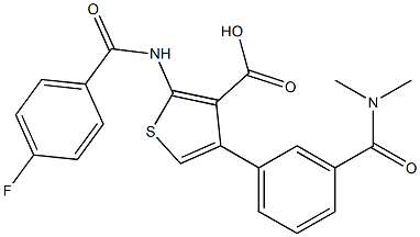 4-(3-Dimethylcarbamoyl-phenyl)-2-(4-fluoro-benzoylamino)-thiophene-3-carboxylic acid 结构式