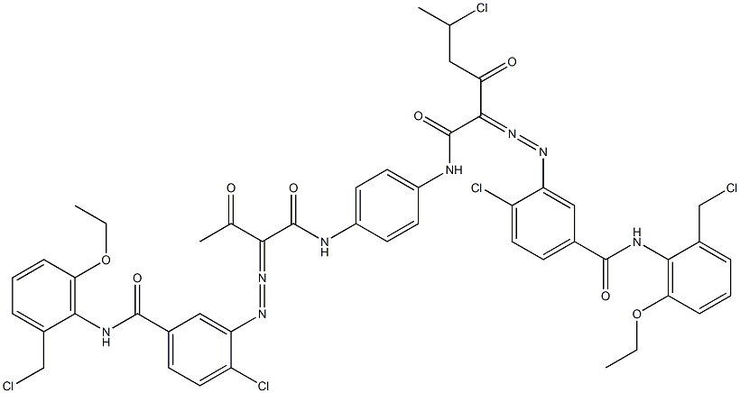 3,3'-[2-(1-Chloroethyl)-1,4-phenylenebis[iminocarbonyl(acetylmethylene)azo]]bis[N-[2-(chloromethyl)-6-ethoxyphenyl]-4-chlorobenzamide] 结构式