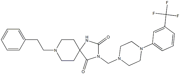 8-Phenethyl-3-[[4-[3-(trifluoromethyl)phenyl]piperazino]methyl]-1,3,8-triazaspiro[4.5]decane-2,4-dione 结构式