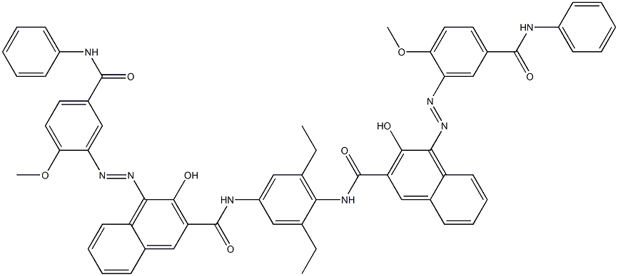 N,N'-(2,6-Diethyl-1,4-phenylene)bis[4-[[2-methoxy-5-(phenylcarbamoyl)phenyl]azo]-3-hydroxy-2-naphthalenecarboxamide] 结构式