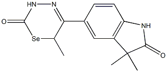 3,3-Dimethyl-5-[(3,6-dihydro-6-methyl-2-oxo-2H-1,3,4-selenadiazin)-5-yl]-1H-indol-2(3H)-one 结构式