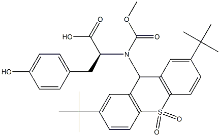 (2S)-2-[(2,7-Di-tert-butyl-9H-thioxanthene 10,10-dioxide)-9-ylmethoxycarbonylamino]3-(4-hydroxyphenyl)propionic acid 结构式