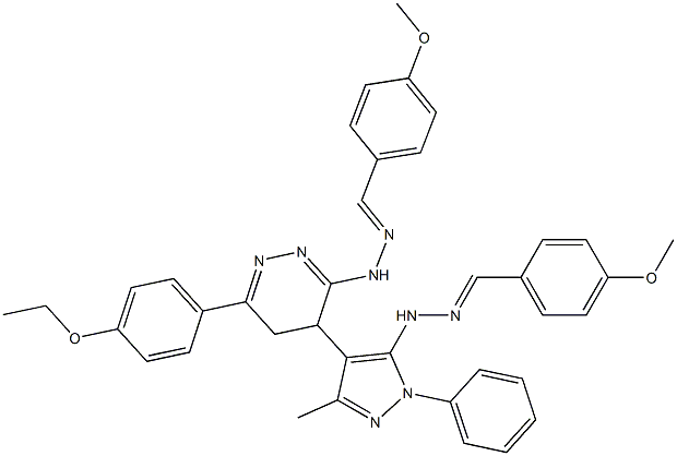 3-[2-(4-Methoxybenzylidene)hydrazino]-4,5-dihydro-6-(4-ethoxyphenyl)-4-(1-phenyl-5-[2-(4-methoxybenzylidene)hydrazino]-3-methyl-1H-pyrazol-4-yl)pyridazine 结构式