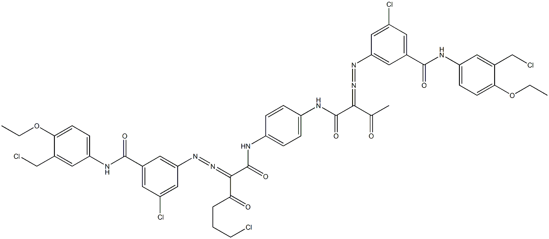 3,3'-[2-(2-Chloroethyl)-1,4-phenylenebis[iminocarbonyl(acetylmethylene)azo]]bis[N-[3-(chloromethyl)-4-ethoxyphenyl]-5-chlorobenzamide] 结构式