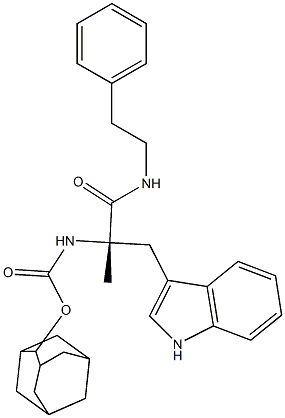 (2S)-2-(Adamantan-2-yloxycarbonylamino)-3-(1H-indol-3-yl)-2-methyl-N-(2-phenylethyl)propionamide 结构式