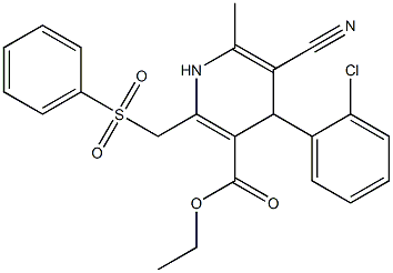 5-Cyano-1,4-dihydro-6-methyl-2-[phenylsulfonylmethyl]-4-(2-chlorophenyl)pyridine-3-carboxylic acid ethyl ester 结构式