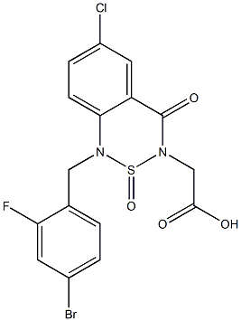 1-(4-Bromo-2-fluorobenzyl)-6-chloro-3-carboxymethyl-3,4-dihydro-4-oxo-1H-2,1,3-benzothiadiazine 2-oxide 结构式