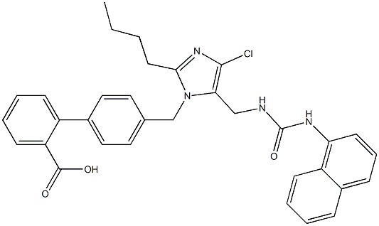 4'-[[2-Butyl-4-chloro-5-[3-(1-naphthalenyl)ureidomethyl]-1H-imidazol-1-yl]methyl]-1,1'-biphenyl-2-carboxylic acid 结构式