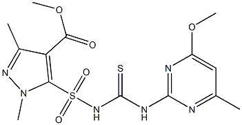 1,3-Dimethyl-5-[[(4-methyl-6-methoxypyrimidin-2-yl)thiocarbamoyl]sulfamoyl]-1H-pyrazole-4-carboxylic acid methyl ester 结构式