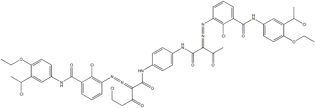 3,3'-[2-(Chloromethyl)-1,4-phenylenebis[iminocarbonyl(acetylmethylene)azo]]bis[N-[3-(1-chloroethyl)-4-ethoxyphenyl]-2-chlorobenzamide] 结构式