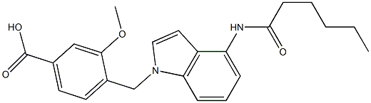 4-(4-Hexanoylamino-1H-indol-1-ylmethyl)-3-methoxybenzoic acid 结构式