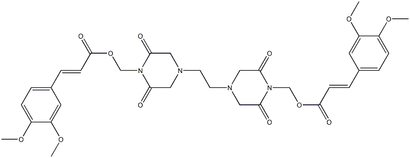 4,4'-Ethylenebis(2,6-dioxopiperazine-1-methanol)bis[3-(3,4-dimethoxyphenyl)acrylate] 结构式