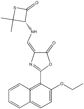 (R)-3-[[2-(2-Ethoxy-1-naphtyl)-5-oxo-4,5-dihydrooxazol]-4-ylidenemethylamino]-4,4-dimethylthietan-2-one 结构式