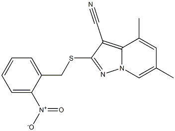 2-[[(2-Nitrophenyl)methyl]thio]-4,6-dimethyl-pyrazolo[1,5-a]pyridine-3-carbonitrile 结构式