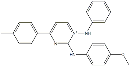 1-(Phenylamino)-2-(4-methoxyphenylamino)-4-(4-methylphenyl)-1-pyrimidinium 结构式