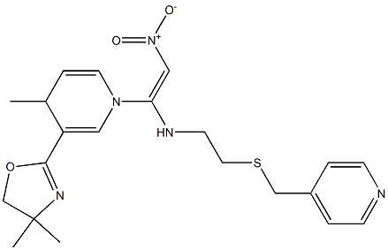 N-[2-Nitro-1-[[4-methyl-3-(4,4-dimethyl-2-oxazolin-2-yl)-1,4-dihydropyridin]-1-yl]ethenyl]-2-[(4-pyridinylmethyl)thio]ethanamine 结构式