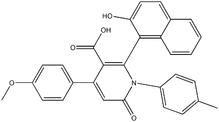 1-(4-Methylphenyl)-6-(2-hydroxynaphthalen-1-yl)-4-(4-methoxyphenyl)-2-oxo-1,2-dihydropyridine-5-carboxylic acid 结构式