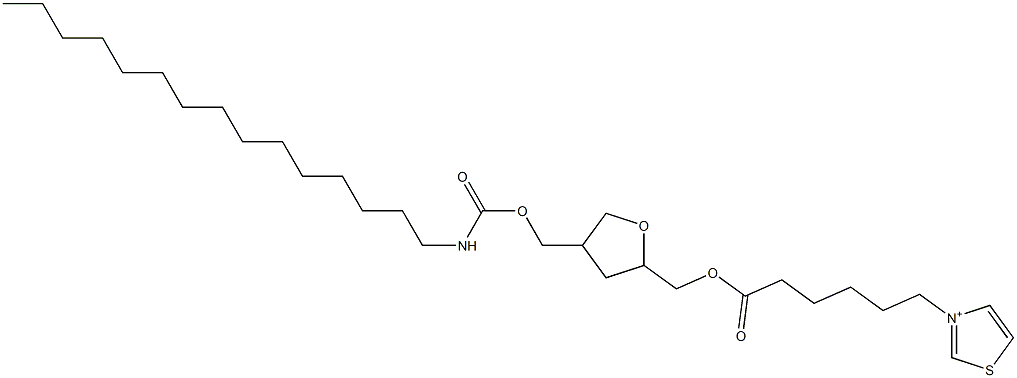 3-[6-[[Tetrahydro-4-pentadecylaminocarbonyloxymethylfuran]-2-ylmethoxy]-6-oxohexyl]thiazolium 结构式