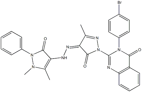 3-(4-Bromophenyl)-2-[[4,5-dihydro-3-methyl-5-oxo-4-[[(1,5-dimethyl-2,3-dihydro-2-phenyl-3-oxo-1H-pyrazol)-4-yl]aminoimino]-1H-pyrazol]-1-yl]quinazolin-4(3H)-one 结构式