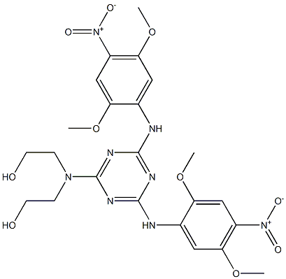 N,N'-Bis(2,5-dimethoxy-4-nitrophenyl)-N'',N''-bis(2-hydroxyethyl)-1,3,5-triazine-2,4,6-triamine 结构式