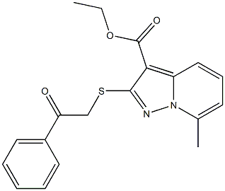 2-[[(Phenylcarbonyl)methyl]thio]-7-methylpyrazolo[1,5-a]pyridine-3-carboxylic acid ethyl ester 结构式