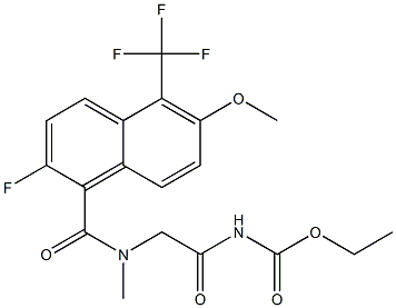 2-[N-Methyl-N-[[2-fluoro-6-methoxy-5-trifluoromethyl-1-naphthalenyl]carbonyl]amino]-N-ethoxycarbonylacetamide 结构式