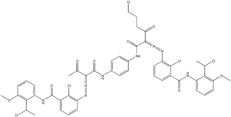 3,3'-[2-(2-Chloroethyl)-1,4-phenylenebis[iminocarbonyl(acetylmethylene)azo]]bis[N-[2-(1-chloroethyl)-3-methoxyphenyl]-2-chlorobenzamide] 结构式