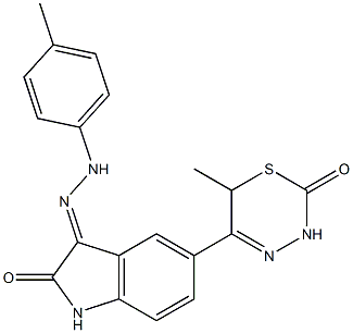 1,3-Dihydro-3-[2-(p-tolyl)hydrazono]-5-[(6-methyl-2-oxo-3,6-dihydro-2H-1,3,4-thiadiazine)-5-yl]-2H-indole-2-one 结构式