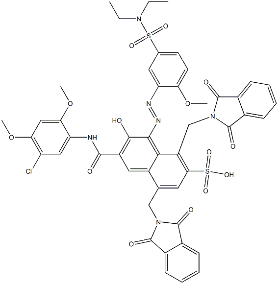 3-[(5-Chloro-2,4-dimethoxyphenyl)aminocarbonyl]-1-[5-[(diethylamino)sulfonyl]-2-methoxyphenylazo]-2-hydroxy-5,8-bis(phthalimidylmethyl)naphthalene-7-sulfonic acid 结构式