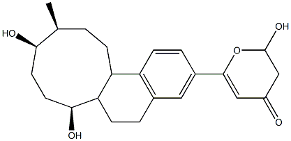 6-[[(7S,10R,11S)-6,6a,7,8,9,10,11,12,13,13a-Decahydro-7,10-dihydroxy-11-methyl-5H-cyclonona[a]naphthalen]-3-yl]-2,3-dihydro-2-hydroxy-4H-pyran-4-one 结构式