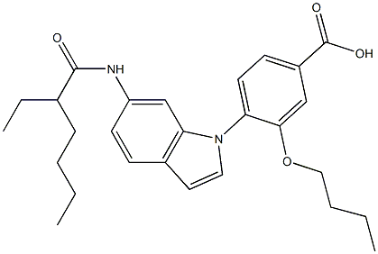 4-[6-(2-Ethylhexanoylamino)-1H-indol-1-yl]-3-butoxybenzoic acid 结构式