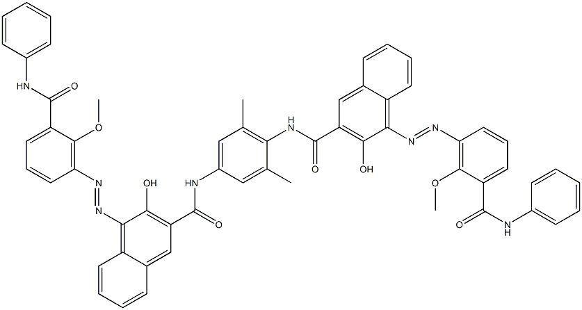 1,4-Bis[1-[6-methoxy-5-(phenylcarbamoyl)phenylazo]-2-hydroxy-3-naphthoylamino]-2,6-dimethylbenzene 结构式