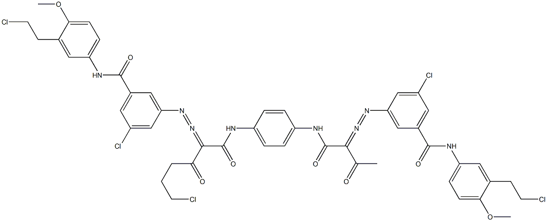 3,3'-[2-(2-Chloroethyl)-1,4-phenylenebis[iminocarbonyl(acetylmethylene)azo]]bis[N-[3-(2-chloroethyl)-4-methoxyphenyl]-5-chlorobenzamide] 结构式