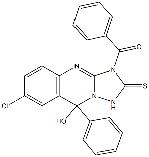 7-Chloro-3,9-dihydro-9-hydroxy-3-benzoyl-9-phenyl[1,2,4]triazolo[5,1-b]quinazoline-2(1H)-thione 结构式