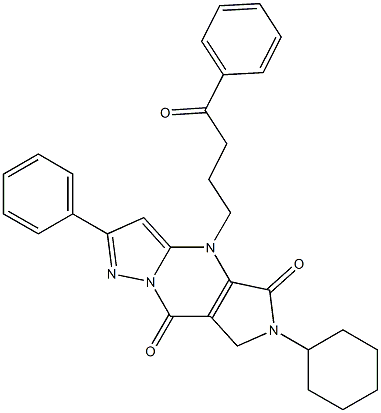 6-Cyclohexyl-6,7-dihydro-4-(4-oxo-4-phenylbutyl)-2-phenyl-4H-1,4,6,8a-tetraaza-s-indacene-5,8-dione 结构式