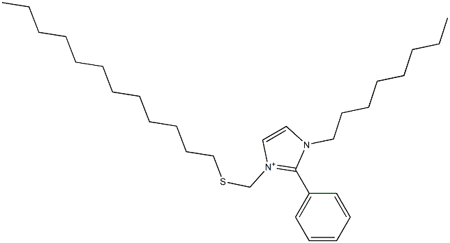 1-Octyl-2-phenyl-3-[(dodecylthio)methyl]-1H-imidazol-3-ium 结构式