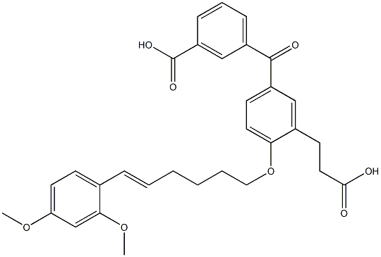 5-(3-Carboxybenzoyl)-2-[(E)-6-(2,4-dimethoxyphenyl)-5-hexenyloxy]benzenepropanoic acid 结构式