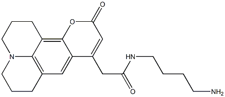 2,3,6,7-Tetrahydro-9-[[[(4-aminobutyl)amino]carbonyl]methyl]-1H,5H,11H-[1]benzopyrano[6,7,8-ij]quinolizin-11-one 结构式