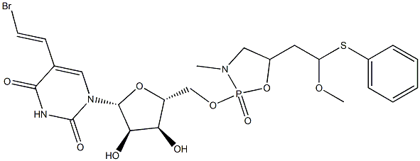 5-[(E)-2-Bromoethenyl]-5'-O-[[5-(2-methoxy-2-phenylthioethyl)-3-methyl-1,3,2-oxazaphospholidine 2-oxide]-2-yl]uridine 结构式