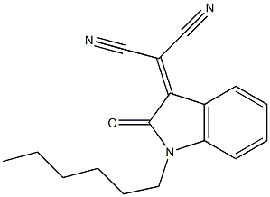 2-[(1-Hexyl-2-oxo-2,3-dihydro-1H-indol)-3-ylidene]malononitrile 结构式