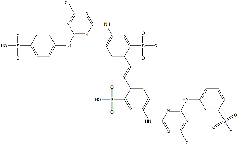 4-[4-Chloro-6-(p-sulfoanilino)-1,3,5-triazin-2-ylamino]-4'-[4-chloro-6-(m-sulfoanilino)-1,3,5-triazin-2-ylamino]-2,2'-stilbenedisulfonic acid 结构式